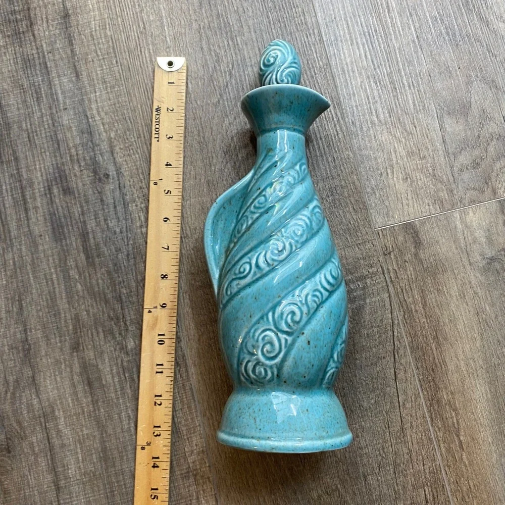 Vintage 1966 Jim Beam Regal China Turquoise Scroll Swirl Decanter 13.5